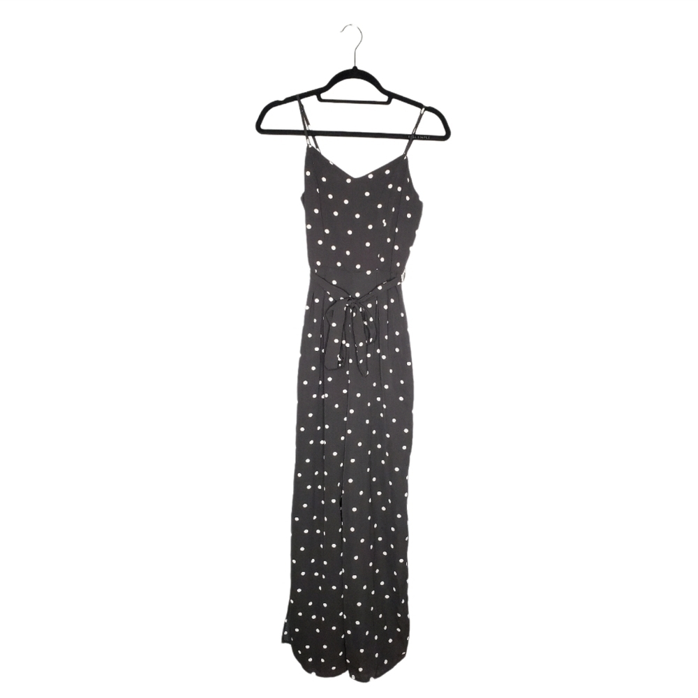 Monteau Black & White Polka Dot Belted Jumpsuit With Leg Slits
